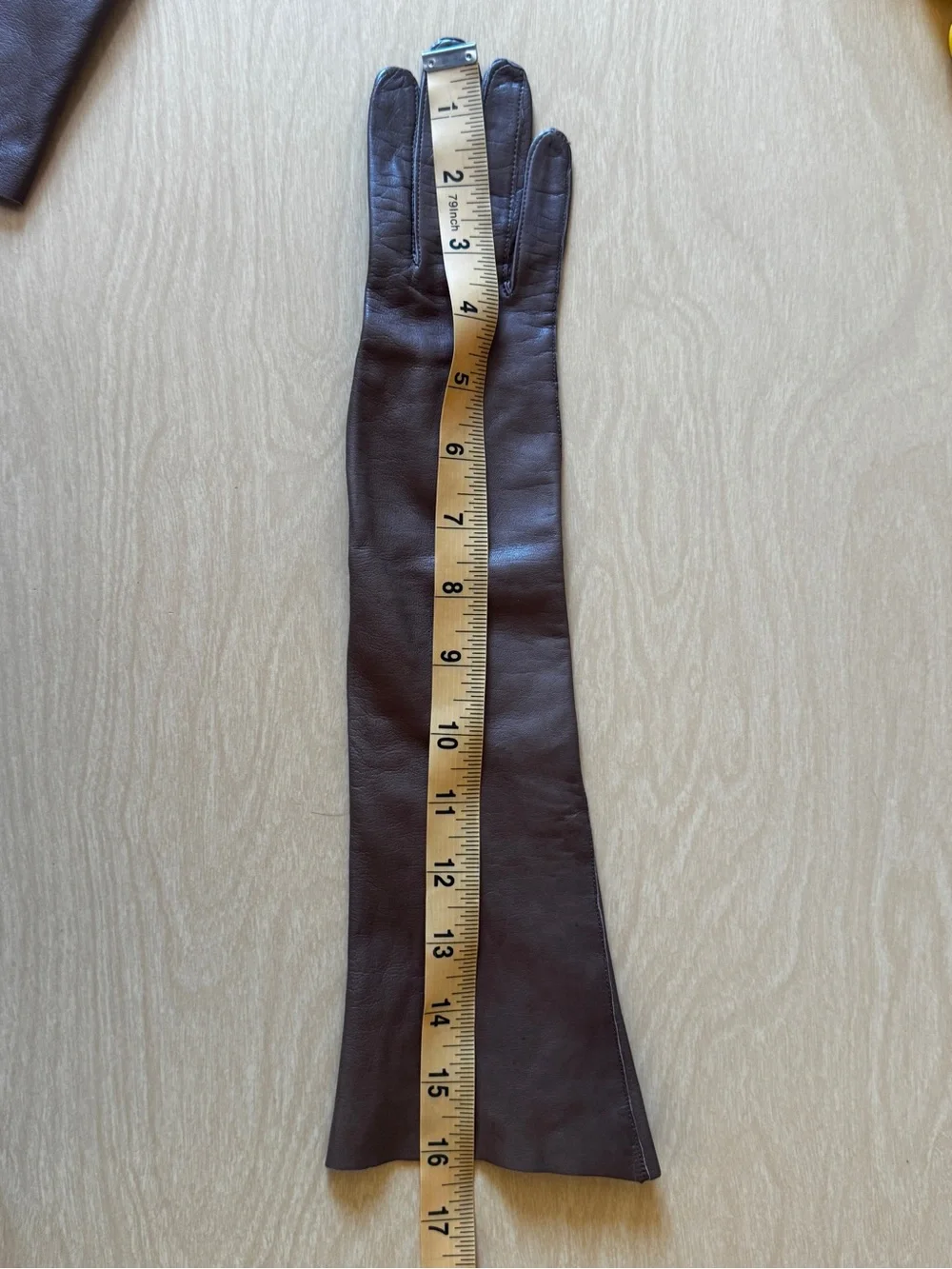 50s Brown Leather Below Elbow Gloves Size 6 - Picture 6 of 7